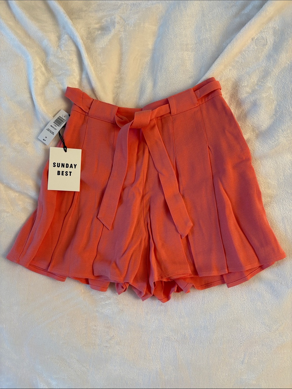 NWT Sunday Best Coral High-Waist Pleated WestleyTie-Front Shorts - Fresco Pink